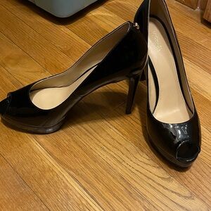 Michael Kors Glossy Black Peep Toe Heels
